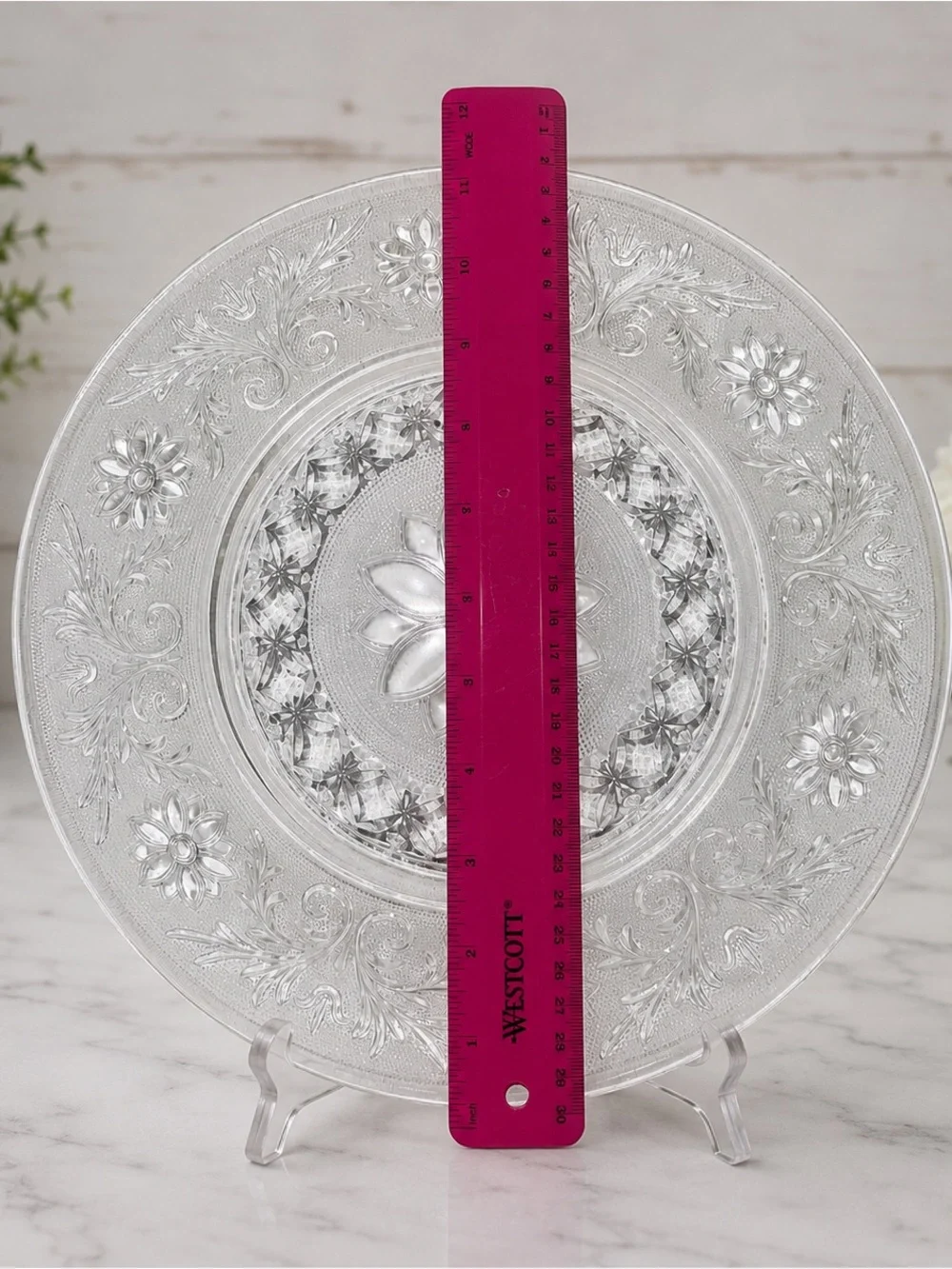 Vintage Clear Pressed Glass Bowl & Underplate Floral Serving Set